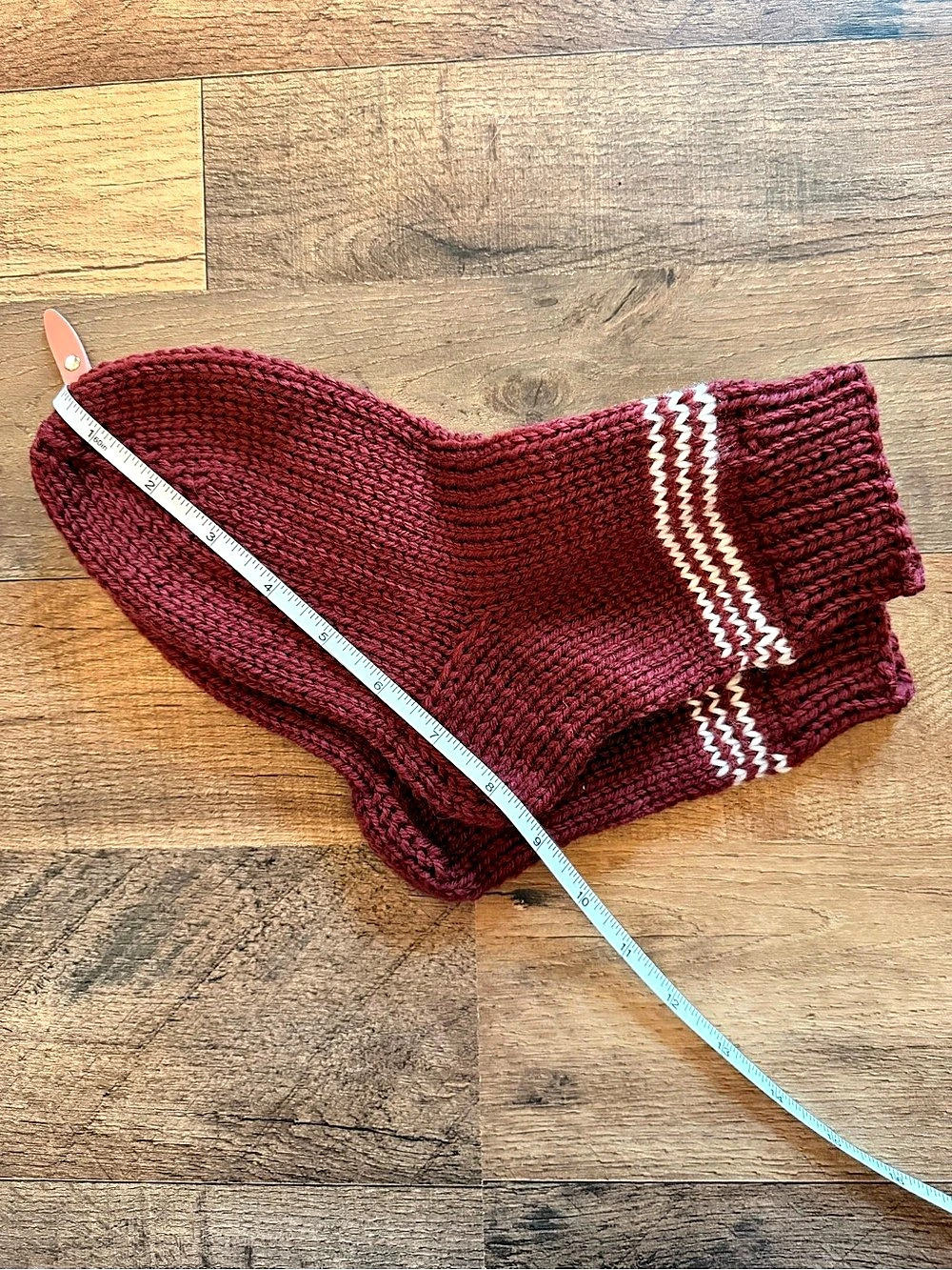 Handmade Burgundy with White Stripes Slipper Socks
